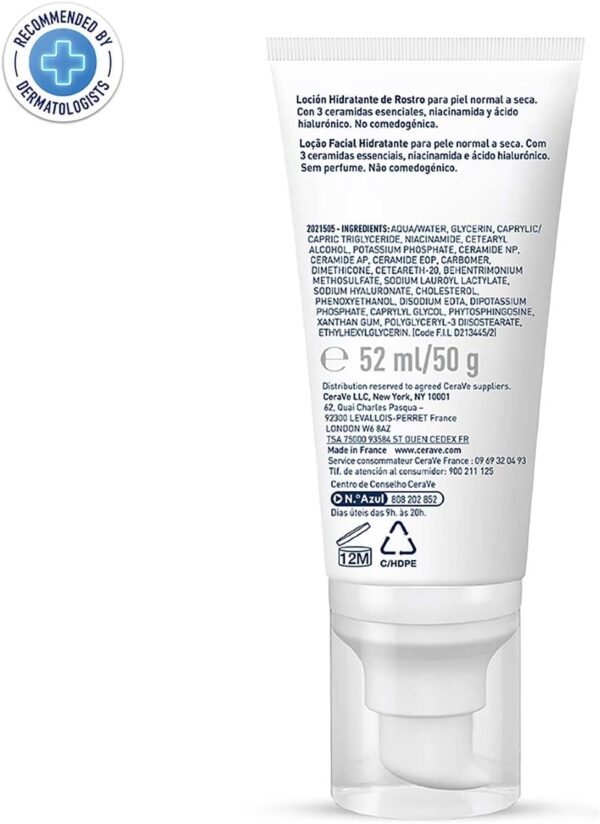 CeraVe PM Facial Moisturising Lotion with Hyaluronic Acid and 3 Essential Ceramides for Normal to Dry Skin 52ml - Image 3