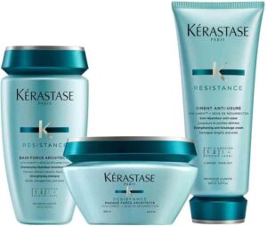 Kérastase Resistance, 3-Step Routine for Damaged Hair, Contains Strengthening Shampoo, Hair Mask & Heat Protecting Milk