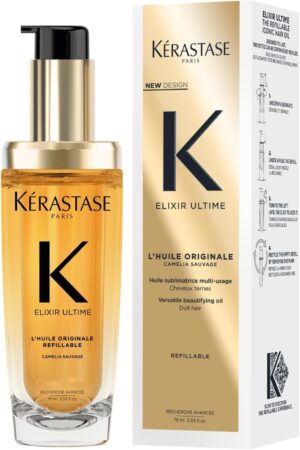 Kérastase Elixir Ultime Hair Oil, Nourishes Dull Hair, For All Hair Types, Strengthens and Protects Hair From Heat, With Argan and Camellia Oil