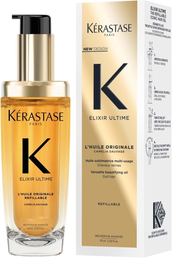 Kérastase Elixir Ultime Hair Oil, Nourishes Dull Hair, For All Hair Types, Strengthens and Protects Hair From Heat, With Argan and Camellia Oil