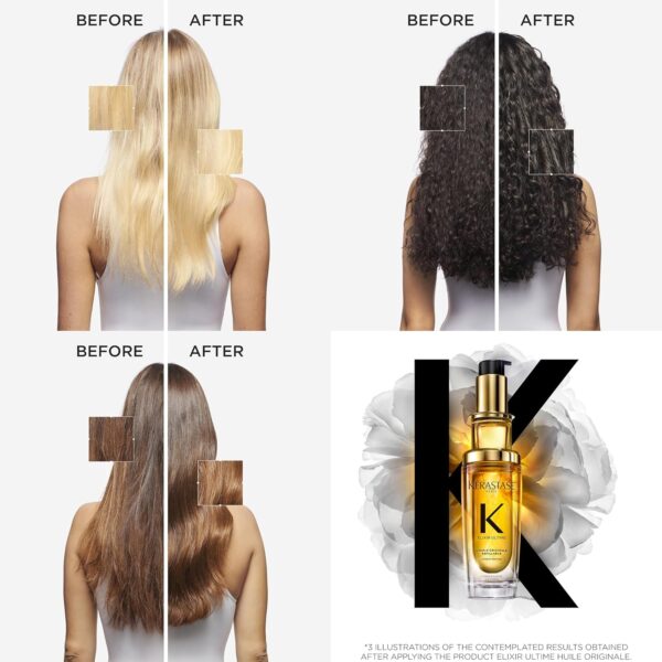 Kérastase Elixir Ultime Hair Oil, Nourishes Dull Hair, For All Hair Types, Strengthens and Protects Hair From Heat, With Argan and Camellia Oil - Image 3